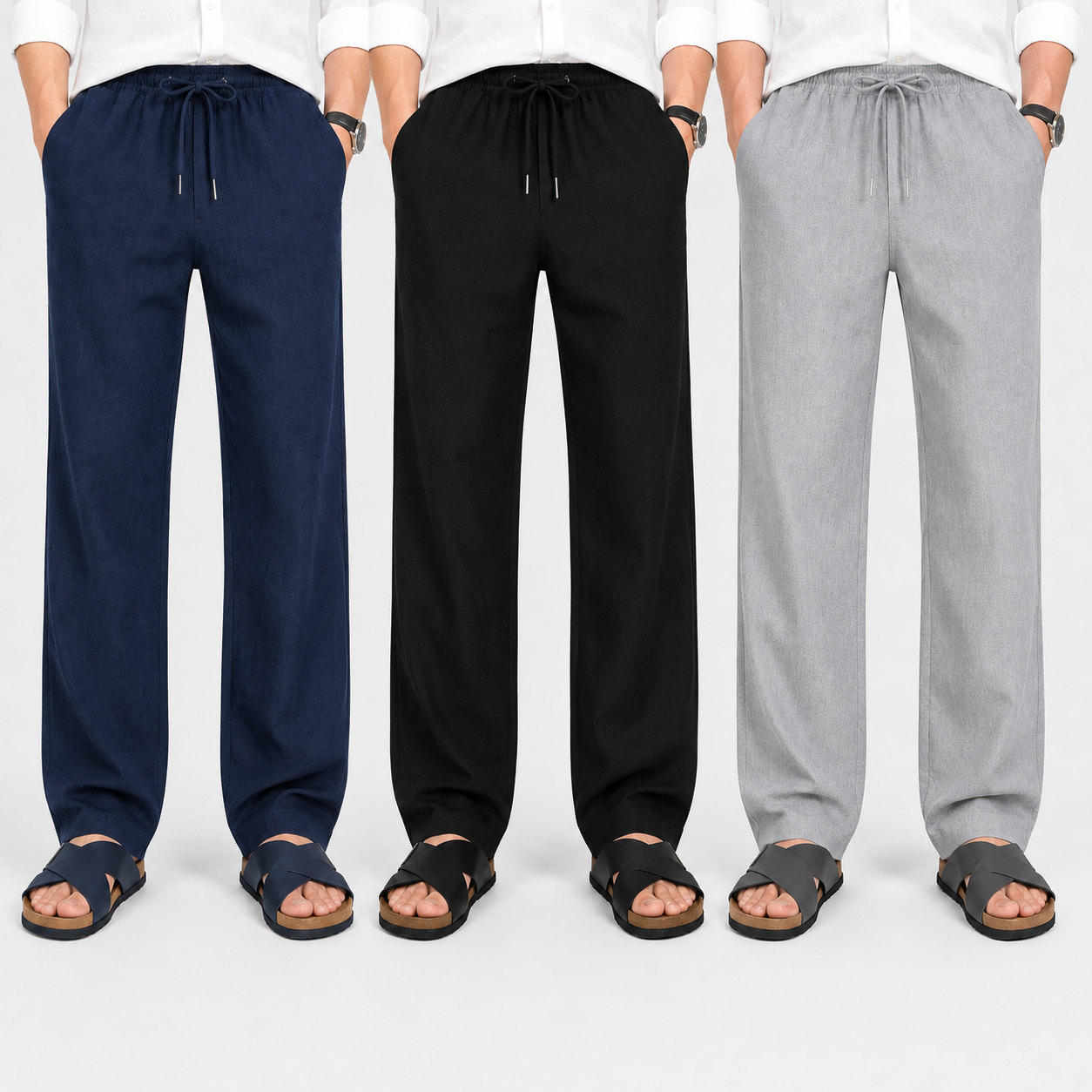 Men's Loose Fit Pants – Blue, Black & Light Gray | Pack of 3