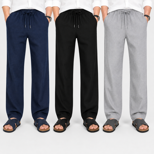 Men's Loose Fit Pants – Blue, Black & Light Gray | Pack of 3
