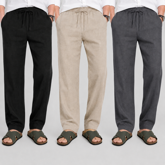 Men's Loose Fit Pants – Dark Gray, Light Beige & Black | Pack of 3