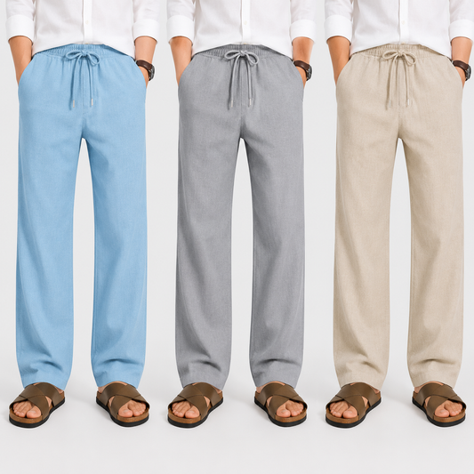 Men's Loose Fit Pants – Light Blue, Gray & Beige| Pack of 3